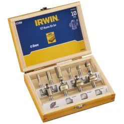 Freesaccessoires > IRWIN bovenfrezenset in houten kistje - 10-delig - 8 mm stift aansluiting