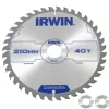 Zaagbladen > IRWIN cirkelzaagblad Ø210 mm. Inclusief reduceerringen waardoor geschikt voor asgat 16, 20 en 30 mm, vertanding 40T