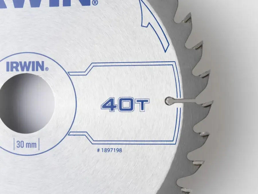 Zaagbladen > IRWIN cirkelzaagblad Ø184 mm. Inclusief reduceerringen waardoor geschikt voor asgat 16, 20 en 30 mm, vertanding 40T