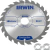 Zaagbladen > IRWIN cirkelzaagblad Ø184 mm. Inclusief reduceerringen waardoor geschikt voor asgat 16, 20 en 30 mm, vertanding 24T