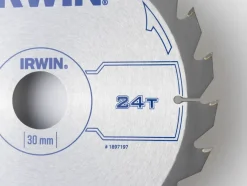 Zaagbladen > IRWIN cirkelzaagblad Ø184 mm. Inclusief reduceerringen waardoor geschikt voor asgat 16, 20 en 30 mm, vertanding 24T