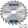 Zaagbladen > IRWIN cirkelzaagblad Ø190 mm. Inclusief reduceerringen waardoor geschikt voor asgat 16, 20 en 30 mm, vertanding 24T