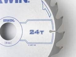 Zaagbladen > IRWIN cirkelzaagblad Ø190 mm. Inclusief reduceerringen waardoor geschikt voor asgat 16, 20 en 30 mm, vertanding 24T