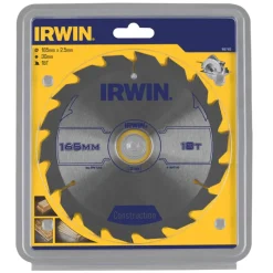 Zaagbladen > IRWIN cirkelzaagblad Ø165 mm. Inclusief reduceerringen waardoor geschikt voor asgat 16, 20 en 30 mm, vertanding 18T