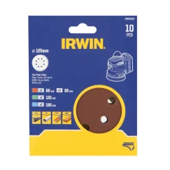 Schuuraccessoires > IRWIN 10-delige set schuurpapier (125mm) t.b.v. excentrische schuurmachine K60/80/120/180