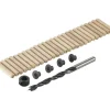 Irwin deuvelset Ø6 mm bestaande uit 24 houten deuvels, 1 houtspiraalboor met dieptestop en centreerpunten.