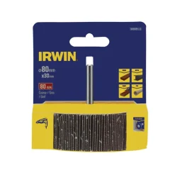 Schuuraccessoires > IRWIN lamellenschuurwiel voor (accu)boormachine. Ø80 mm. Lengte 30 mm. Korrel 80.