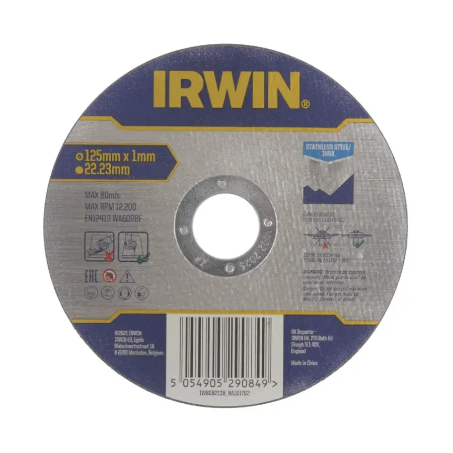 Slijpaccessoires > IRWIN Pro doorslijpschijf Ø125 mm. Dikte 1 mm. Voor RVS.