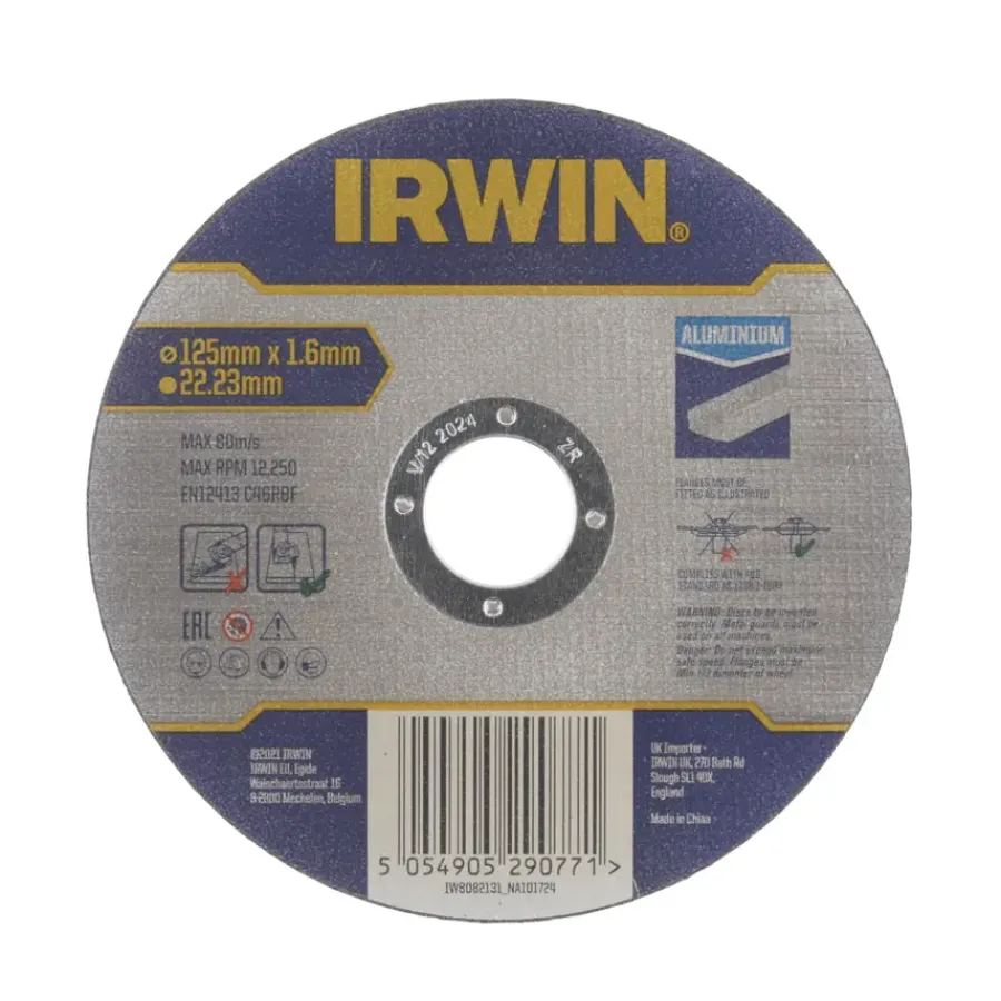 Slijpaccessoires > IRWIN Pro doorslijpschijf Ø125 mm. Dikte 1.6 mm. Voor aluminium.