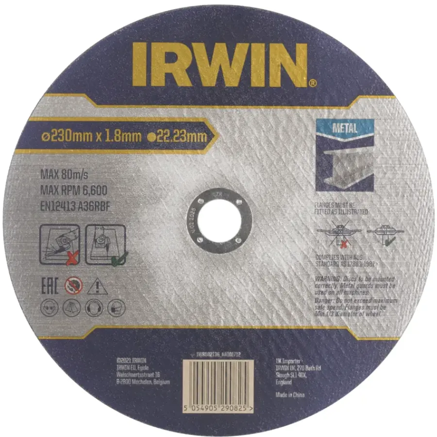 Slijpaccessoires > IRWIN Pro doorslijpschijf Ø230 mm. Dikte 1.8 mm. Voor metaal.