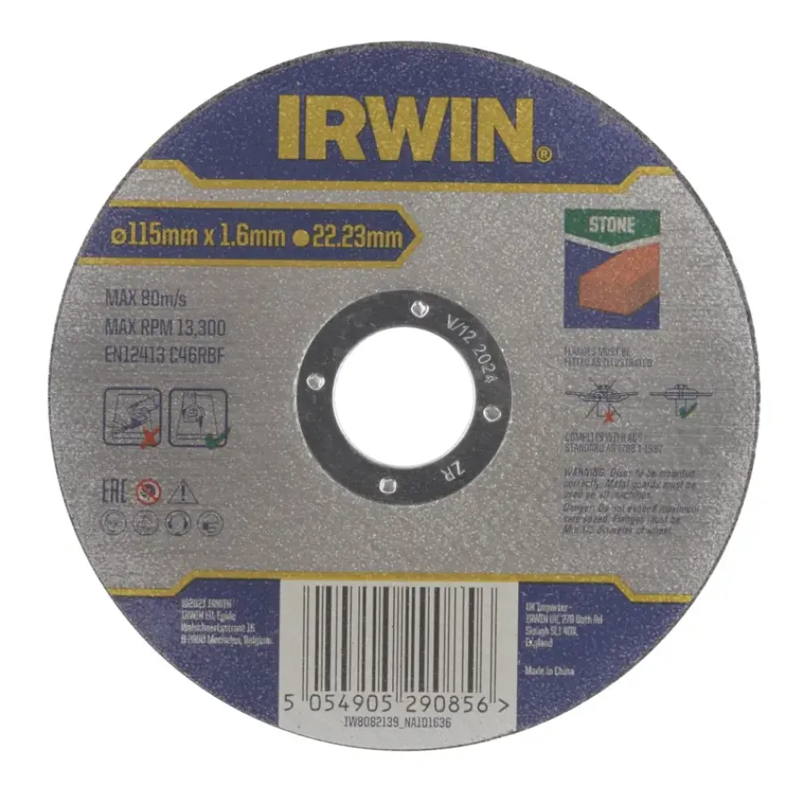 Slijpaccessoires > IRWIN Pro doorslijpschijf Ø115 mm. Dikte 1.6 mm. Voor steen.