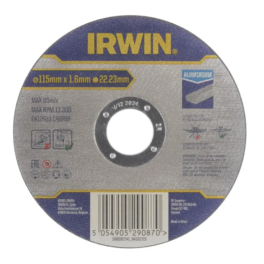 Slijpaccessoires > IRWIN Pro doorslijpschijf Ø115 mm. Dikte 1.6 mm. Voor aluminium.