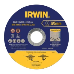 Slijpaccessoires > IRWIN Pro doorslijpschijven Ø125 mm. Dikte 1.2 mm. Voor metaal. 10 stuks in blik.