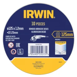 Slijpaccessoires > IRWIN Pro doorslijpschijven Ø125 mm. Dikte 1.2 mm. Voor metaal. 10 stuks in blik.