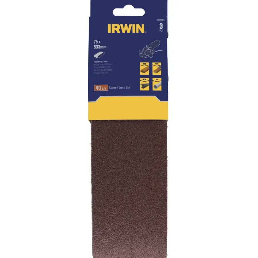 Schuuraccessoires > IRWIN schuurband 75 x 533 mm K40 voor bandschuurmachines van bijv. Bosch en LUX, 3 stuks