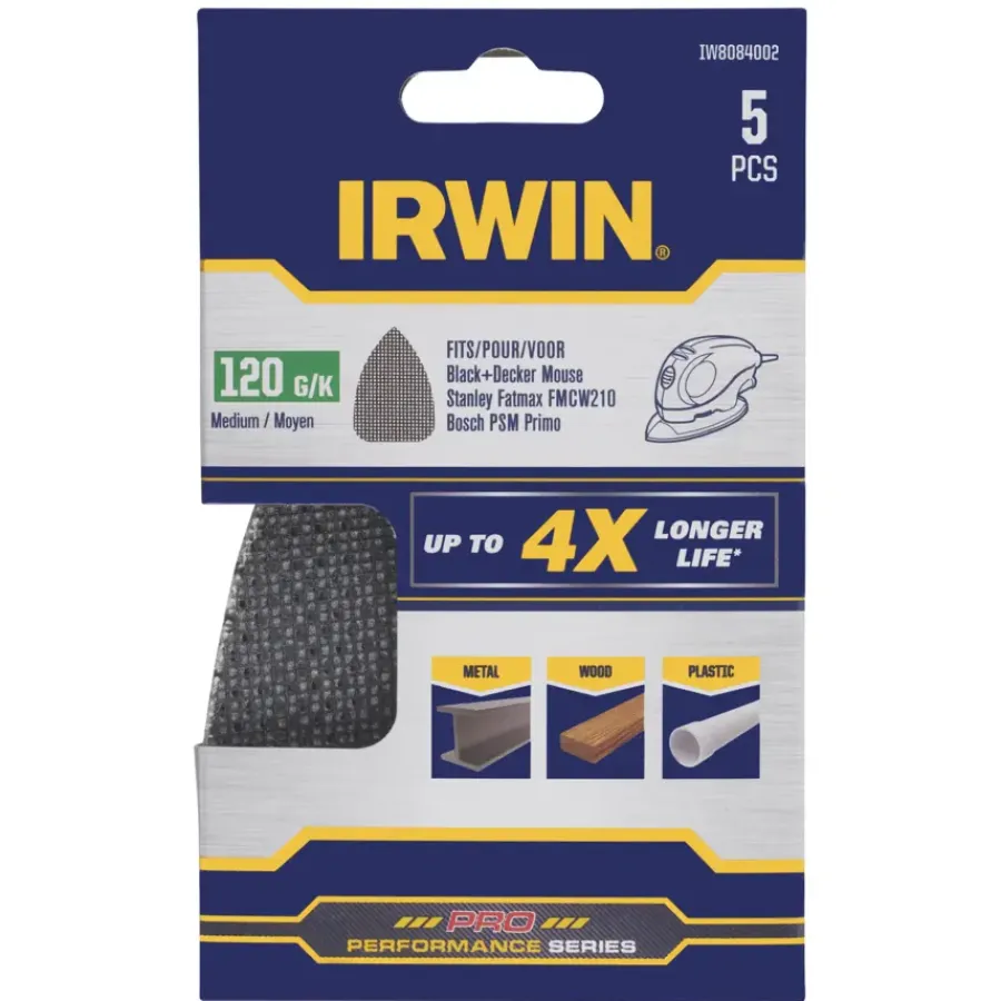 Schuuraccessoires > IRWIN schuurgaas voor Bosch Primo en B+D Mouse zelfklevend K120, 5 stuks