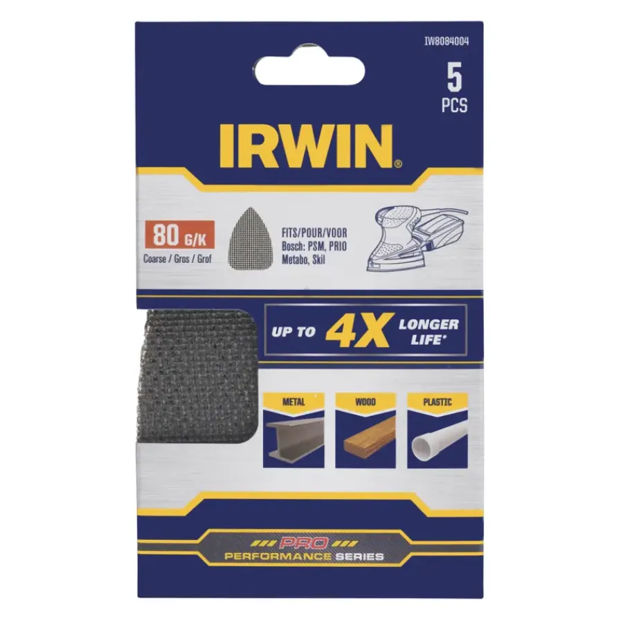 Schuuraccessoires > IRWIN schuurgaas voor multischuurmachines Bosch PSM, Skil, Lux, Metabo, zelfklevend K80, 5 stuks