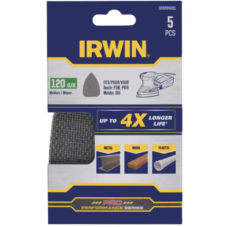 Schuuraccessoires > IRWIN schuurgaas voor multischuurmachines Bosch PSM, Skil, Lux, Metabo, zelfklevend K120, 5 stuks