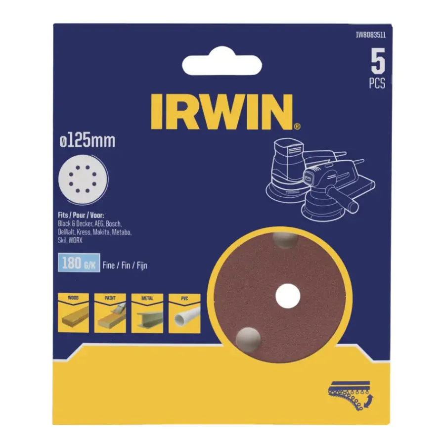 Schuuraccessoires > IRWIN schuurschijf rond Ø125 mm zelfhechtend K180, 5 stuks
