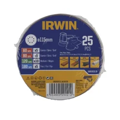 Schuuraccessoires > IRWIN schuurschijf rond Ø115 mm zelfhechtend K60/K80/K120/K180, 25 stuks