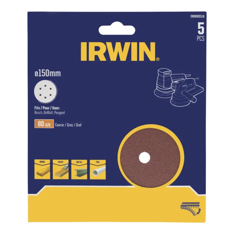 Schuuraccessoires > IRWIN schuurschijf rond Ø150 mm zelfhechtend K80, 5 stuks