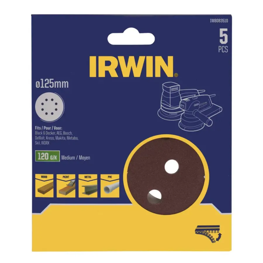 Schuuraccessoires > IRWIN schuurschijf rond Ø125 mm zelfhechtend K120, 5 stuks