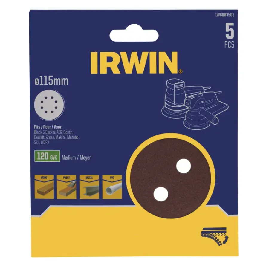 Schuuraccessoires > IRWIN schuurschijf rond Ø115 mm zelfhechtend K120, 5 stuks