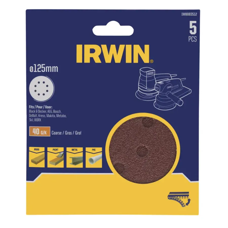 Schuuraccessoires > IRWIN schuurschijf rond Ø125 mm zelfhechtend K40, 5 stuks