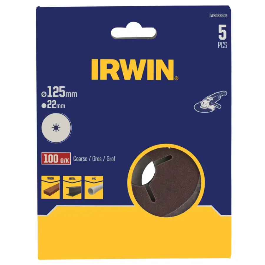 Schuuraccessoires > IRWIN schuurschijf voor haakse slijper Ø125 mm korrelgrootte K100 5 stuks