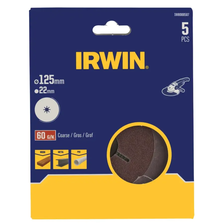 Schuuraccessoires > IRWIN schuurschijf voor haakse slijper Ø125 mm korrelgrootte K60 5 stuks