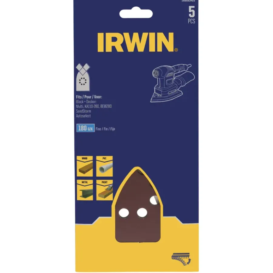 Schuuraccessoires > IRWIN schuurvel voor B+D Multischuurmachine zelfklevend K180, 5 stuks