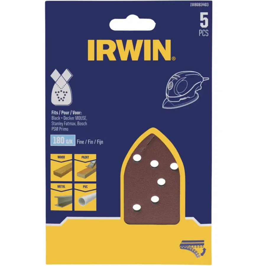 Schuuraccessoires > IRWIN schuurvel voor Bosch Primo en B+D Mouse zelfklevend K180, 5 stuks