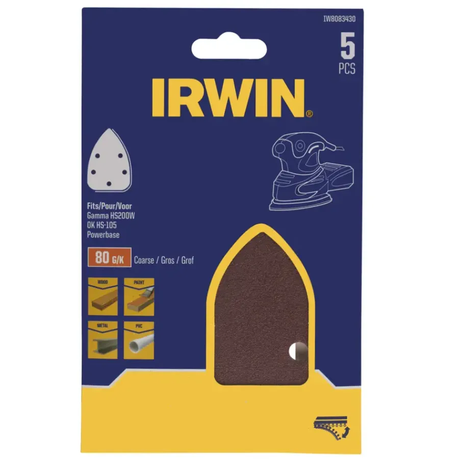 Schuuraccessoires > IRWIN schuurvel voor de OK handpalmschuurmachine, zelfklevend K80, 5 stuks