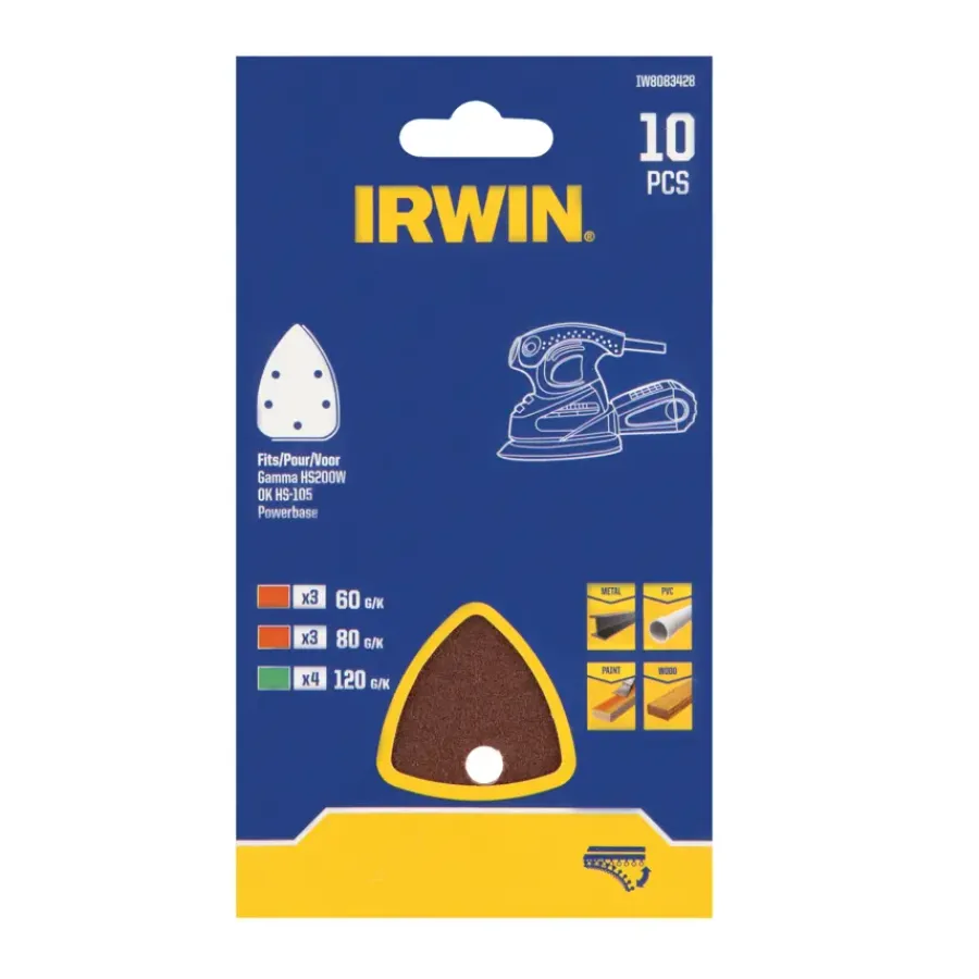 Schuuraccessoires > IRWIN schuurvel voor de OK handpalmschuurmachine, zelfklevend, mix, 10 stuks