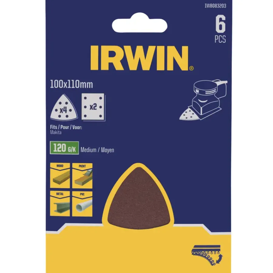 Schuuraccessoires > IRWIN schuurvel voor Makita Tristar, zelfklevend K120, 6 stuks