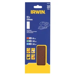 Schuuraccessoires > IRWIN schuurvel 230 x 93 mm K60/K100/K150 klembevestiging, ongeperforeerd voor Bosch, Skil, Gamma, Makita, Metabo, 10 stuks.