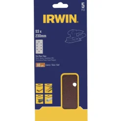 Schuuraccessoires > IRWIN schuurvel 230 x 93 mm K60 voor klembevestiging, met perforatie voor B+D, 5 stuks.