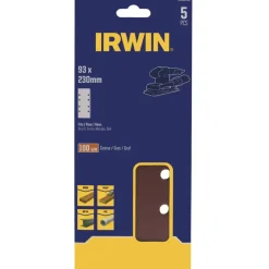 Schuuraccessoires > IRWIN schuurvel 230 x 93 mm K100 voor klembevestiging, met perforatie voor Bosch, Skil, Gamma, Makita, Metabo, 5 stuks.