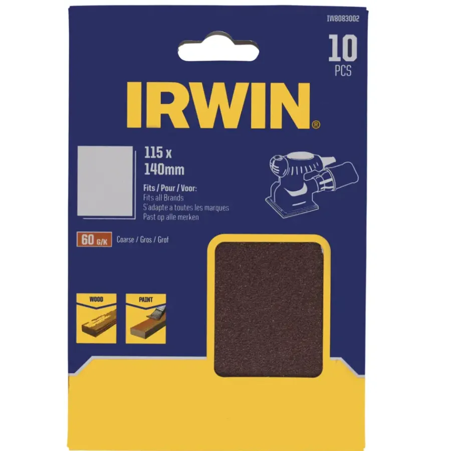 Schuuraccessoires > IRWIN schuurvel 140 x 115 mm K60 voor klembevestiging, zonder perforatie, 10 stuks.
