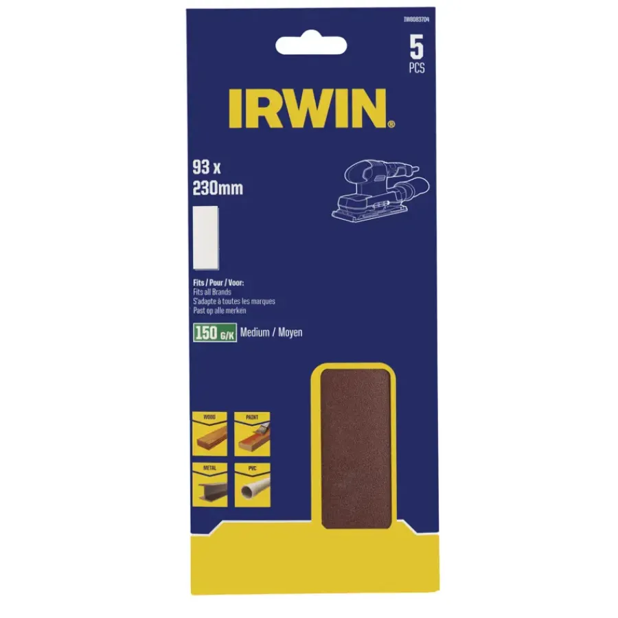 Schuuraccessoires > IRWIN schuurvel 230 x 93 mm K150 voor klembevestiging, zonder perforatie, 5 stuks.