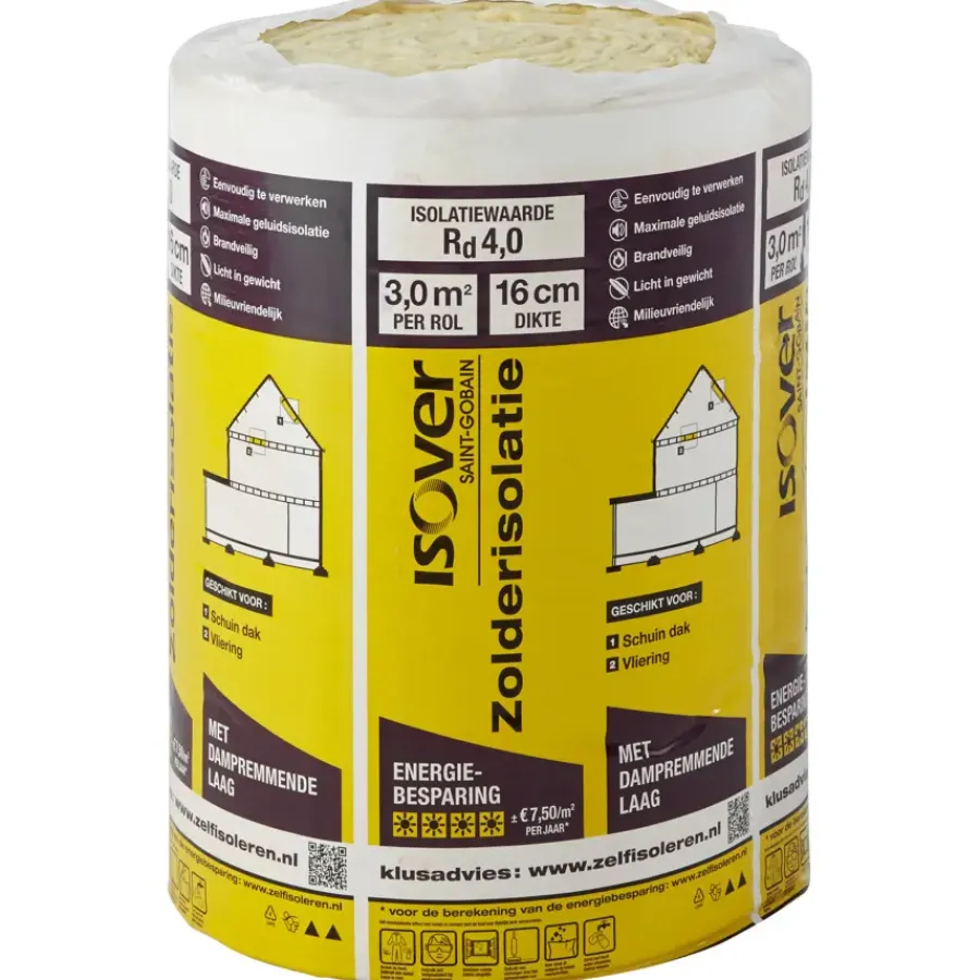 Dakisolatie|Glaswol > Isover zolderisolatie glaswol 500x60cm, dikte 16cm (Rd 4.0) 3,0m²