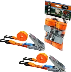 Aanhanger Accessoires > Jumbo spanband oranje 25mm met ratel en S haken 350 cm (2 stuks)