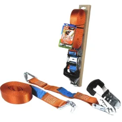 Aanhanger Accessoires > Jumbo spanband oranje 38mm met rubberen ratel voor extra grip en J haken 600 cm