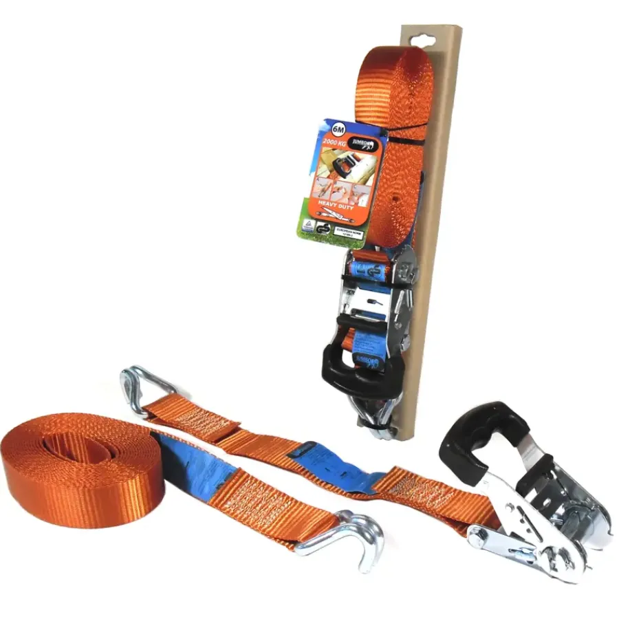 Aanhanger Accessoires > Jumbo spanband oranje 38mm met rubberen ratel voor extra grip en J haken 600 cm