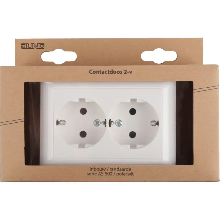 Inbouw Schakelmateriaal|Stopcontacten & Overige Contactdozen > JUNG AS500 Inbouw Dubbel Geaard Stopcontact Wit