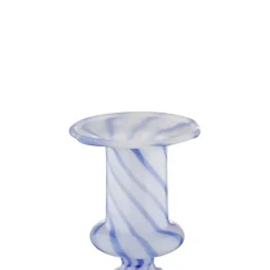Kandelaar glas blauw wit 11x11x14cm