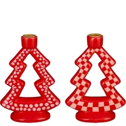 Kandelaar kerstboom rood per stuk - l13xb7xh18,5cm