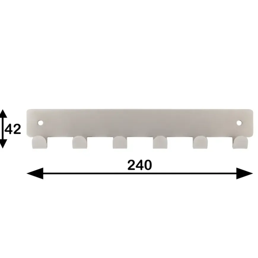 Kapstok 6 haken Petra RVS look zamak 240 mm
