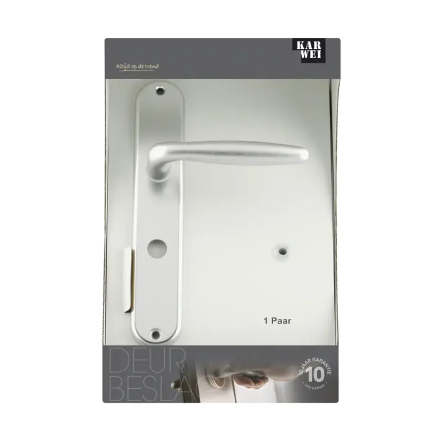 Deurbeslag Binnendeur|Deurklinken > KARWEI deurkruk set Antonio ovaal schild vrij-bezet sluiting 63/8 mm aluminium
