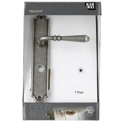 Deurbeslag Binnendeur|Deurklinken > KARWEI deurkruk set Bento ovaal schild vrij-bezet sluiting 63/8 mm tin look messing